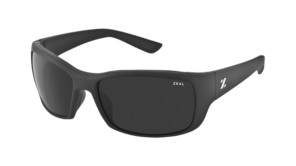 Zeal Optics Tracker Tactical Black sunglasses with ellume polarized dark grey lenses (quarter view)