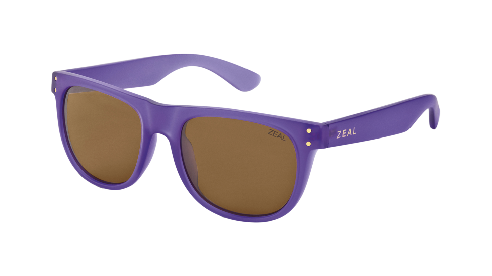 Zeal Optics Ace Deep Purple sunglasses with ellume polarized copper lenses (quarter view)