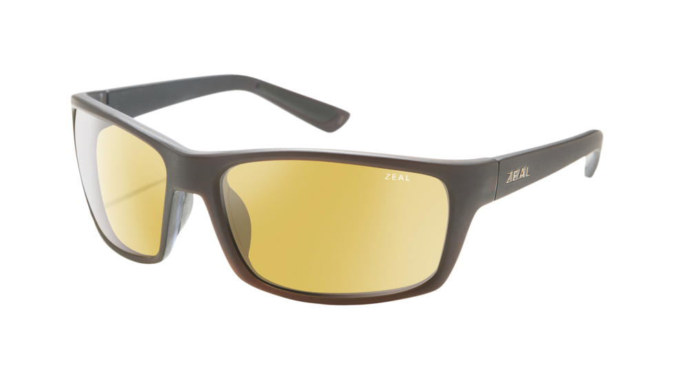 Zeal Optics Morrison Burnt Whiskey sunglasses with ellume polarized automatic lenses (quarter view)